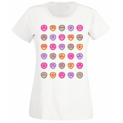 Image of Flip Womens Love Hearts Cute Candy Sweets T Shirt White UK 6 8 (S)