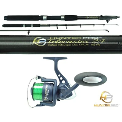 Image of Telescopic 8ft Fishing Rod &amp; Reel Carbon Travel Pike Bass spinning tele