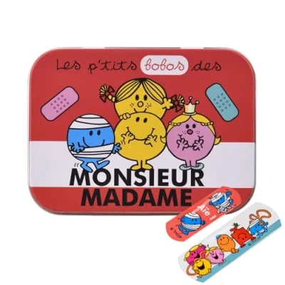 Image of Mr Men Plasters in Metal Tin Box, Two Sizes with Cute Design, Easy Removal &amp; Skin Friendly, Breathable Adhesive, 24