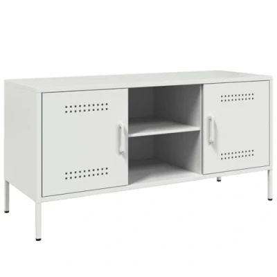 Image of vidaXL TV Cabinet Industrial Steel Media Unit with Ample Storage White 100.5 x 39 50.5 cm Perfect for Living Room or Bedroom