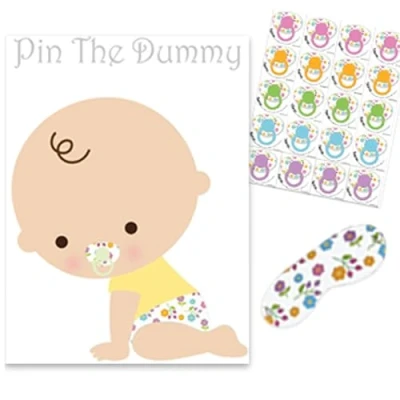 Image of Pin the Dummy On Baby Game 35 Players Shower Blindfold Mask Stickers &amp; A3 Poster