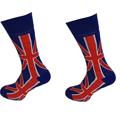 Image of Mazeys Mens 2 Pair Pack of Retro Union Jack Socks (Navy)