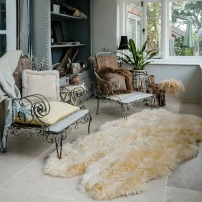 Image of Arthur Cameron Genuine Sheepskin Colourful Rugs (Quad) (Cream)