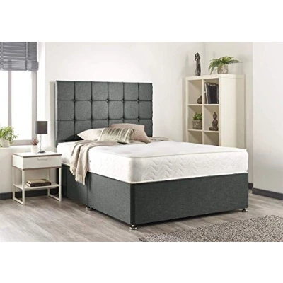 Image of Grey Linen Memory Foam Divan Bed Set With Mattress, Headboard And 2 Free Drawers (Small Double)