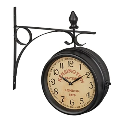 Image of Relaxdays Double Sided Wall Clock, 70% iron 30% glass, Black, 33x34x10 cm