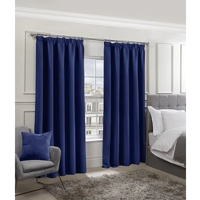 Image of Emma Barclay Cali Pencil Pleat Woven Thermal Blackout Curtains in Navy Width 66 x Drop 54&quot; (168 137cm)