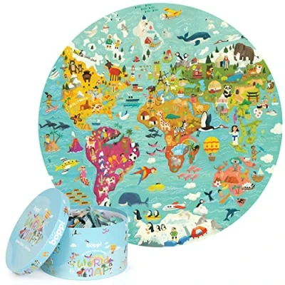 Image of Boppi Puzzles for 5+ year olds / 150 Piece Round Circle Jigsaw Kids Aged 5 8 Made with 100% Recycled Card World Map
