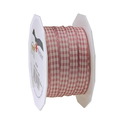 Image of Präsent Vichy Wired Ribbon Wildrose Cream 10 mm Width, 20 m Length