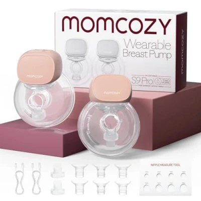 Image of Momcozy S9 Pro Updated Wearable Breast Pump, Hands Free, Longest Battery Life &amp; LED Display, Portable Electric Pump with 2 Modes 9 Levels 24mm (Pink, Count)