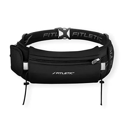 Image of Fitletic Waterproof Phone Pouch Bum Bag Ideal Running Belt with Adjustable Strap, Side Pocket, Key Ring and Loops for Gels Unisex Durable Waist Outdoor Activities (Black)