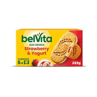 Image of belVita Breakfast Duo Crunch Strawberry &amp; Yogurt Biscuits, Wholegrain, 18 x 50.6g