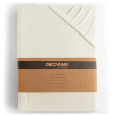 Image of DecoKing Fitted Sheet Small Double Cotton Jersey Boxspring, Amber Collection, 100x200 120x200 cm Ecru