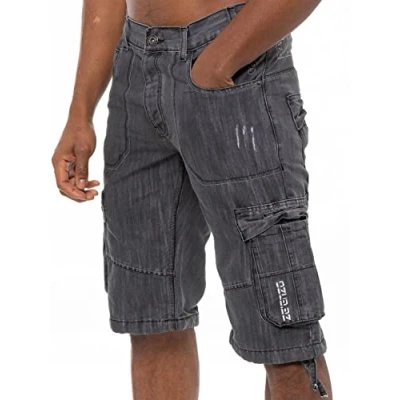 Image of Enzo Mens Cargo Combat Denim Shorts Dark Grey Cotton Size 46 (Waist)