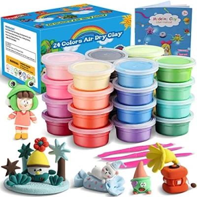 Image of Air Dry Clay, 24 Colors Ultra Light Modeling iFergoo Magic Clay DIY Creative Dough with Project Booklet