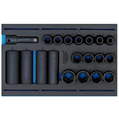 Image of Draper Impact Socket Set in 1/4 Drawer EVA Insert Tray, 1/2&quot; Sq. Dr. (20 Piece)