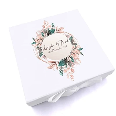 Image of ukgiftstoreonline Personalised Wedding Wreath Design Keepsake Memory Box (Medium)