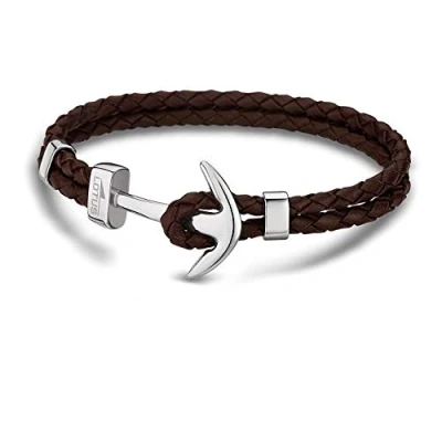 Image of Lotus LS1832 2/5 Men&#039;s Leather and Steel Bracelet Brown Anchor, No aplica, Silver, Blue zirconia