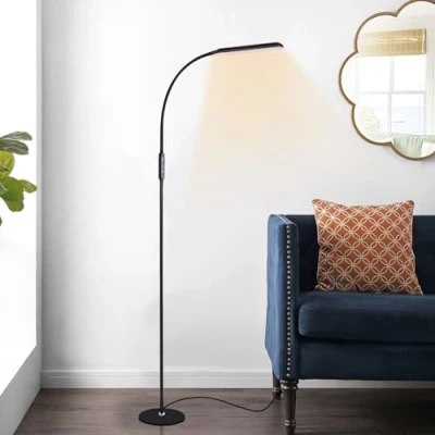 Image of HIYAA LED Floor Lamp, Reading Standing Lamps with Touch Control for Living Room, Bedroom, Dimmable Lamp 5 Color Temperature &amp; Brightness Levels, Gooseneck Height Adjustable, Black