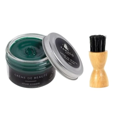 Image of Famaco 50ml Green Montana Leather Deluxe Cream Polish for Boot and Shoe with Application Brush Nourish Protector Kit Boots Shoes