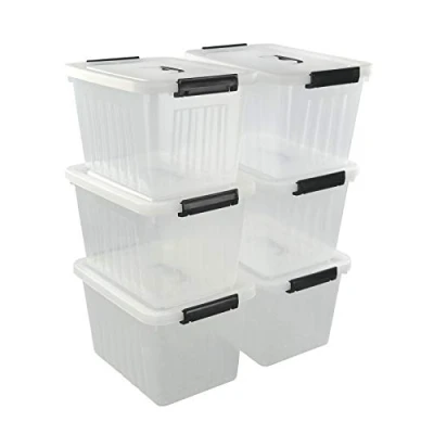 Image of Leendines 12 Liter Plastic Storage Boxes with Lids, 6 Packs Clear Latch
