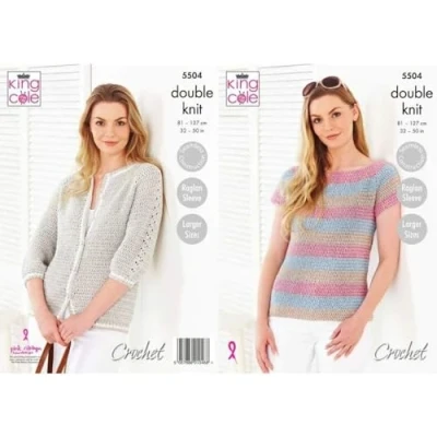 Image of King Cole 5504 Crochet Pattern Womens Top and Cardigan in Cotton DK
