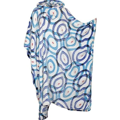 Image of Magritta Womens Ladies Warm Fleecy Hooded Poncho Capes, Kaftan, Dressing Gown One Size (One Size, Design 7 Blue Rings)