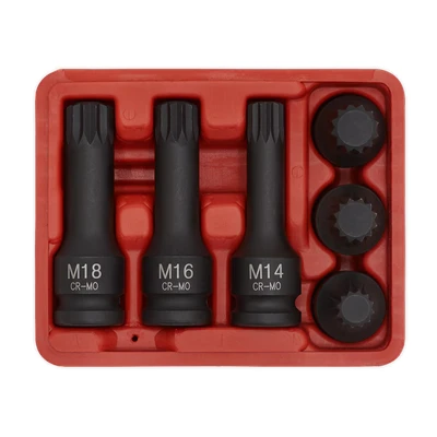 Image of Sealey Impact Spline Socket Bit Set 6pc 1/2&quot;Sq Drive