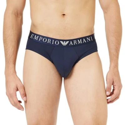 Image of Emporio Armani Men&#039;s Stretch Cotton Piping Logoband Brief, Marine, XL