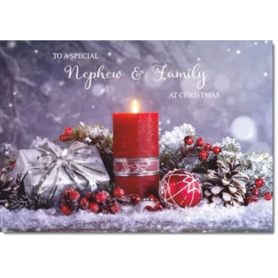 Image of doodlecards Nephew and Family Christmas Card Festive Red Candle Medium Size for &amp; with Plain Envelope