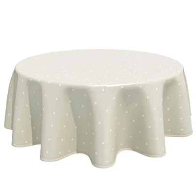 Image of Home Direct Round Oilcloth PVC Wipe Clean Tablecloth Table Cover 140cm 55&quot; Stars Beige