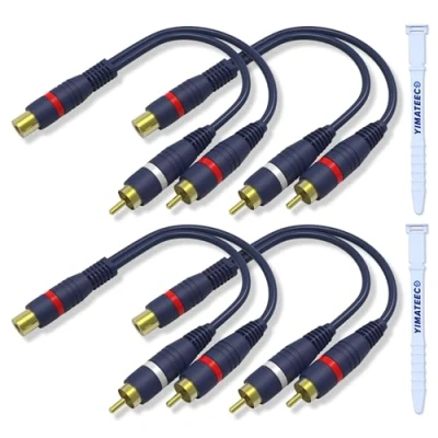 Image of YIMATEECO RCA Splitter Cable Y 1 Female to 2 Male Extension AV Cables Adapter for Speaker, AMP, Turntable, Receiver, Home Theater(15cm, Cable, 4pcs)