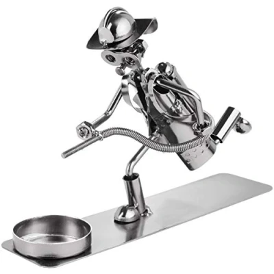 Image of BRUBAKER Screw Man Fireman with Tea Light Holder Handmade Iron Figure Metal Gift for Firefighters Firewomen
