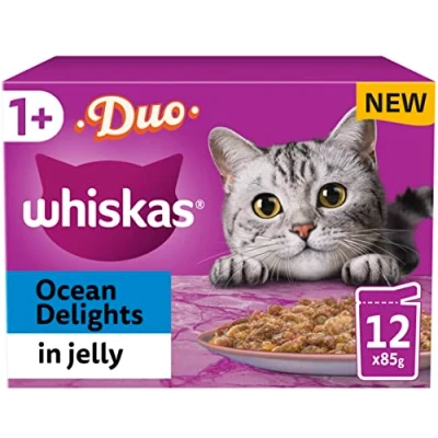 Image of Whiskas 1+ Ocean Delights in Jelly, 144 x 85g Pouches, Adult Wet Cat Food