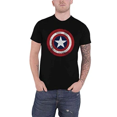 Image of Marvel Comics T Shirt Captain America Distressed Shield Official Mens L