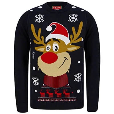 Image of Tokyo Laundry Rudolph Smile Motif Novelty Christmas Jumper in Ink Merry S