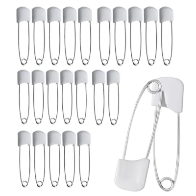 Image of 24 Pcs Baby Nappy Safety Pins, 2.2 Inch Durable Plastic Push in Diaper Pins with Lock Closures, Stainless Steel
