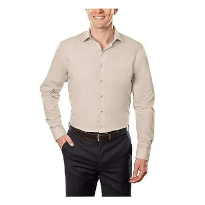 Image of UNLISTED Men&#039;s Dress Shirt Slim Fit Solid, Almond, 15&quot; 15.5&quot; Neck 32&quot; 33&quot; Sleeve