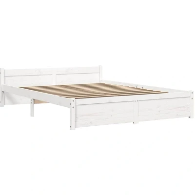 Image of vidaXL Bed Frame without Mattress White Solid Wood 150x200 cm King Size