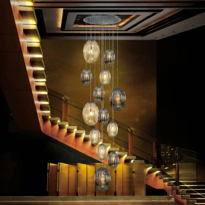 Image of Ovila Modern Cluster Drop 13 Light LED Pendant Light, Oval Smoke &amp; Cognac Shades