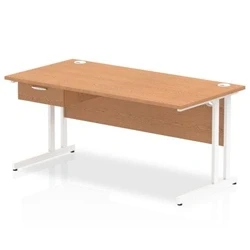 Image of Impulse 1600x800 Desk Oak/White Cantilever Leg 1x1 Drawer Fixed Ped