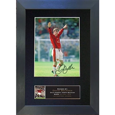 Image of DAVID BECKHAM Signed Autograph Mounted Photo Reproduction PRINT A4 Very Rare (297 x 210mm) #669 (Black Frame)