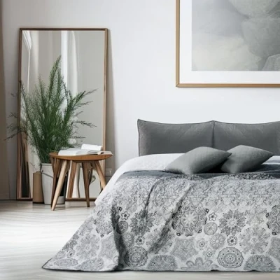 Image of DecoKing 77191 Bedspread 170 x 210 cm Steel Silver White Anthracite Bed Throw Double Sided Quilting Alhambra
