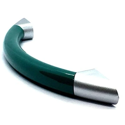 Image of 2 x Green Handles 96mm D Handle with Brushed Chrome feet Cupboard Cabinet Pull