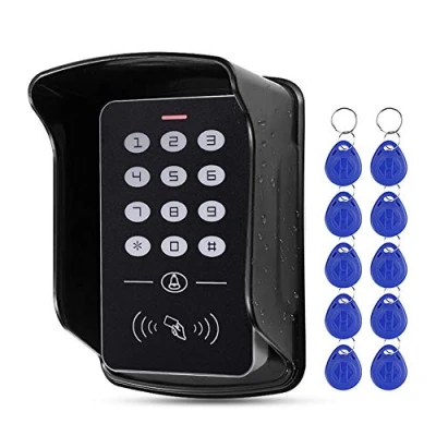 Image of FSTW Access Control Keypad (12V, 1000 User) with Rainproof Cover &amp; 10x EM4100 Keyfobs (Blue, Black)