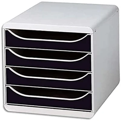 Image of Exacompta Ref 310014D BIG BOX Desktop Drawer Set 4 x 55mm Drawers, Suitable for A4+ Documents, 347 278 267mm, 100% Recycled Plastic Light/Grey/Black