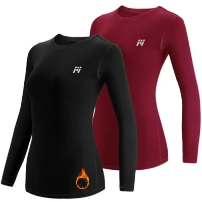 Image of MEETWEE Women’s Thermal Underwear Tops, Thermals Shirts Base Layer Top Compression Long Sleeve Tee Shirt Sport Fleece Lined T for Running Workout Skiing
