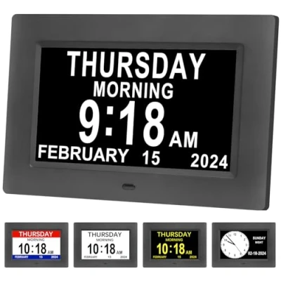 Image of Golony 7.1&quot; Digital Day Calendar Clocks, Extra Large Date Time Dementia Clock for Senior Elderly Memory Loss Vision Impaired Alzheimer&#039;s 12 Alarm Reminders Auto Dimming, AM/PM,Black