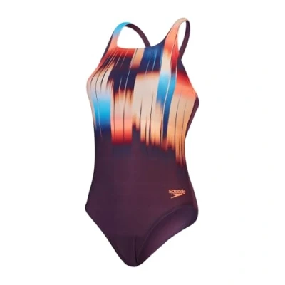 Image of Speedo Womens Digital Printed Medalist Swimsuit, Women&#039;s, Size: 38, Plum dandy/siren red/nectarine/ picton