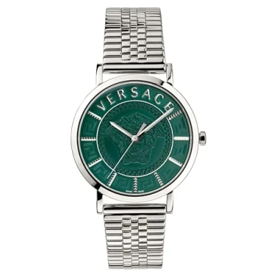 Image of Versace J4 V Essential 40Mm Wc 3 Hands Quartz Green Dial Sapphire Antireflex Glass Men&#039;s Watch VEJ400921, Stainless Steel, Contemporary