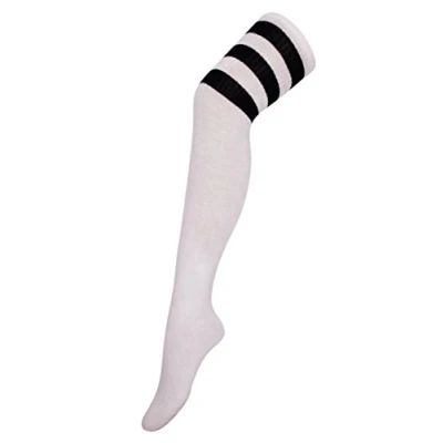 Image of Itzu Womens Over The Knee Thigh High Striped Long Socks Cheerleader (UK 4 7) in White (Black Stripes)